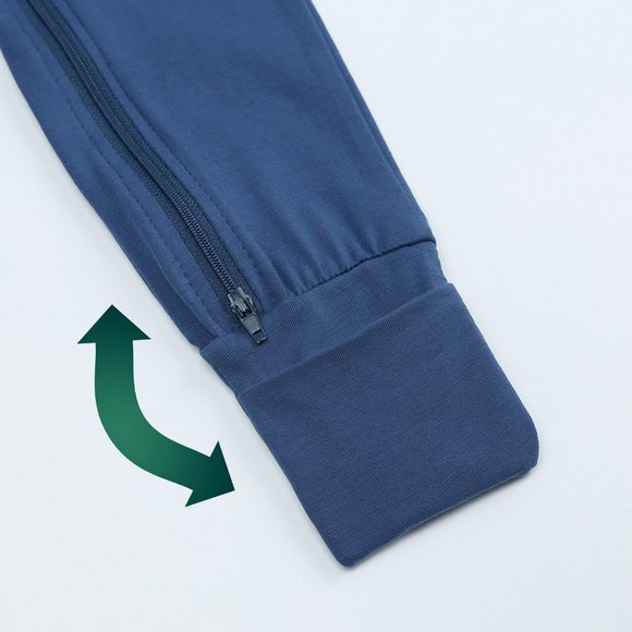 NWT*BABY ROMPER Long Sleeve Blue Cotton Mitted Footed Double Zipper Bodysuit Boy - Picture 8 of 15